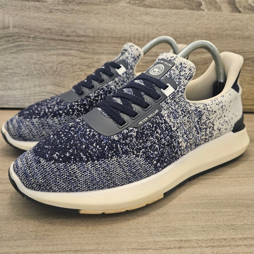 Peter Millar Hyperlight Apollo Mens‎ Navy White Knit Athletic Sneakers Shoes 8.5